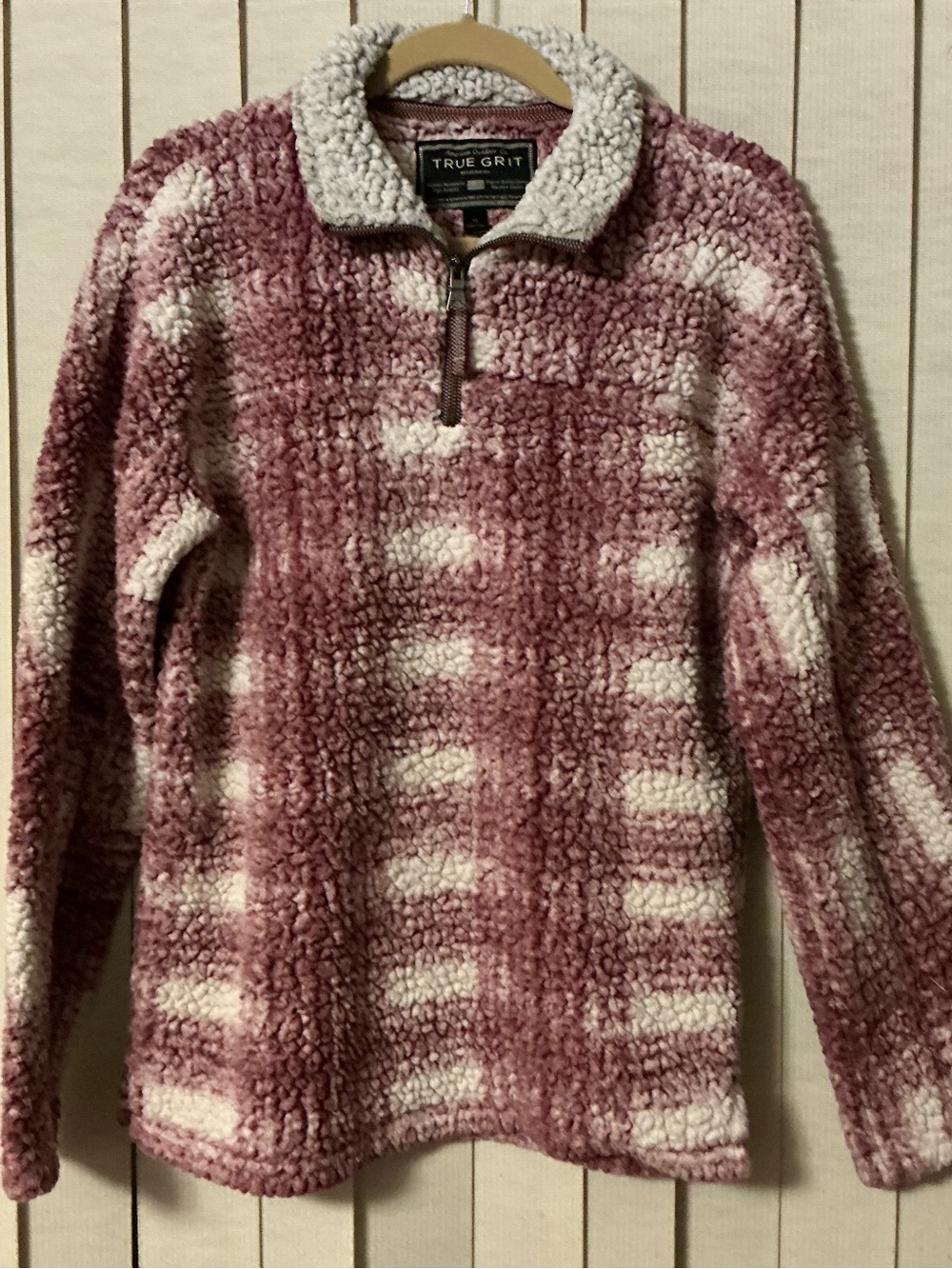 True Grit Women’s Plush 1/4 Zip Jacket- Rose & Cream Plaid Size XS Sherpa Fleece